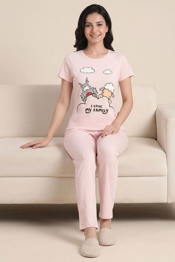Zivame Farm Lore Knit Cotton Pyjama Set - Cradle Pink — image 5